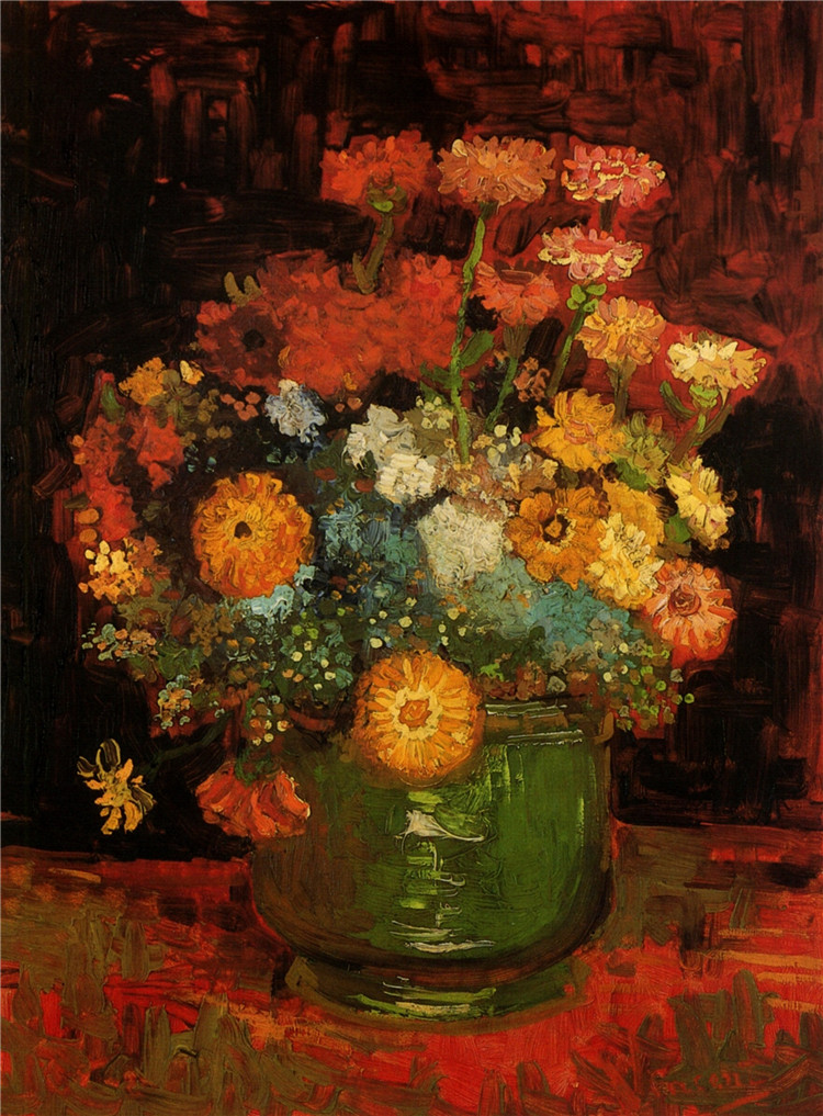 Vase With Zinnias Van Gogh Oil Painting